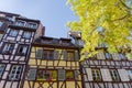 Low angle view of half-timbered houses in Colmar, Alsace, France Royalty Free Stock Photo