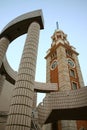 Low Angle View Of Hong Kong landmark, ancient Clock Tower of train station relic in Tsim Sha Tsui TST, Year 2003 rare photo