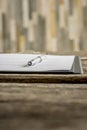 Low angle view of ink pen lying on a document in folder Royalty Free Stock Photo