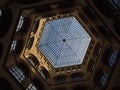Low angle view of the inner courtyard of popular building Palais Ferstel in the center of Vienna, Austria.