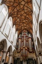 Low angle view of the interior of the Cathedral of Haarlem Royalty Free Stock Photo