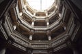 Low angle view of the interior of the famous Adalaj stepwell landmark in Gujarat, India