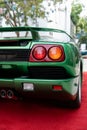 Low angle view of lamborghini bumper equipped with double exhaust pipe and stop signals. Perfect styled car presented on Royalty Free Stock Photo