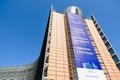 Low angle view of the large banner on the building of the European Commission in Brussels, Belgium Royalty Free Stock Photo