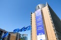 Low angle view of the large banner on the building of the European Commission in Brussels, Belgium Royalty Free Stock Photo