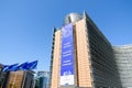 Low angle view of the large banner on the building of the European Commission in Brussels, Belgium Royalty Free Stock Photo