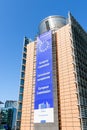 Low angle view of the large banner on the building of the European Commission in Brussels, Belgium Royalty Free Stock Photo