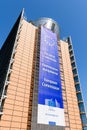 Low angle view of the large banner on the building of the European Commission in Brussels, Belgium Royalty Free Stock Photo