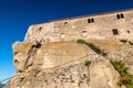 Low angle view of Lauria Castle in Castiglione di Sicilia, Italy Royalty Free Stock Photo