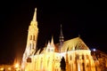 Floodlit Matthias Church low angle night view Budapest Hungary Royalty Free Stock Photo