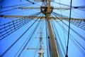 Low Angle View of Masts and Complex Rigging on a Sailing Ship Royalty Free Stock Photo