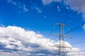 Low angle view of metal pylon carrying high voltage electricity supply Royalty Free Stock Photo