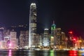 Night view of modern business buildings in Central, Hong Kong. Royalty Free Stock Photo