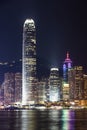 Night view of modern business buildings in Central, Hong Kong. Royalty Free Stock Photo