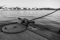 Black and White Dock Tie Off Rope on cleat Royalty Free Stock Photo