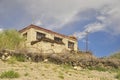 Low angle view of a old Ladakhi traditional house with sky view in Padum, Zanskar Valley, Ladakh, INDIA Royalty Free Stock Photo