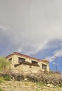 Low angle view of a old Ladakhi traditional house with sky view in Padum, Zanskar Valley, Ladakh, INDIA Royalty Free Stock Photo