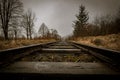Old railway track on autumn background Royalty Free Stock Photo