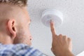 Person`s Hand Installing Smoke Detector On Ceiling Royalty Free Stock Photo