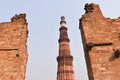 Low angle view of Qutub Minar against clear sky Royalty Free Stock Photo