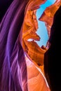 Low angle view of rock formations. Antelope Canyon in the Navajo Reservation Page Northern Arizona. Famous slot canyon. Royalty Free Stock Photo