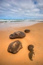 Low angle view of rocks on beach at Phillip Island