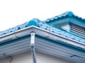 Low angle view, roof corner of a house with gutters