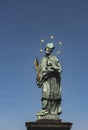 Low angle view of the Saint John of Nepomuk statue, Charles Bridge, Prague, Czech Republic Royalty Free Stock Photo