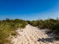 Low angle view of a sandy path on Captree beach on Long Island