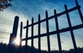 Low angle view of silhouette fence against sky during sunset