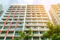 Low angle view of Singapore Public Housing Apartments in Punggol District, Singapore. Housing Development BoardHDB