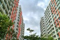 Low angle view of Singapore Public Housing Apartments in Punggol District, Singapore. Housing Development BoardHDB Royalty Free Stock Photo