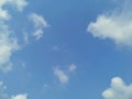 Low angle view the sky is blue with many white clouds of vertical development scatter. Royalty Free Stock Photo