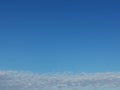 Low angle view the sky is blue with many white clouds of vertical development scatter. Royalty Free Stock Photo