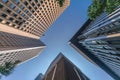 Low angle view of skyscraper buildings scenery. Marunouchi district located in Chiyoda Ward