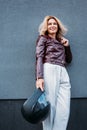 low angle view of smiling woman Royalty Free Stock Photo