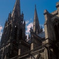 low-angle view of the spires and architecture of Clermont-Ferrand cathedral Royalty Free Stock Photo
