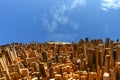 Low angle view of stacked wooden planks Royalty Free Stock Photo