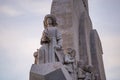 Low angle view of the statues on the Monument of Discoveries in Lisbon in Portugal