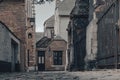 Low angle view of a street and houses in the Beguinage of Tongeren, Belgium Royalty Free Stock Photo