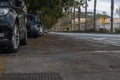 Low angle View of the streets of Malaga in the harbor area Royalty Free Stock Photo