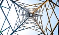 Low angle view of The structure of the high-voltage power pylon Royalty Free Stock Photo