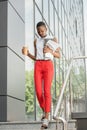 low angle view of stylish attractive african american businesswoman