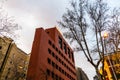 Low angle view at sunset of the headquarter of Bankinter bank in Madrid