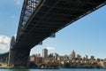Low angle view of Sydney Harbour Bridge with building along habo