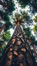 Low Angle View of Tall Tree Trunk Reaching Sky Among Green Forest Royalty Free Stock Photo