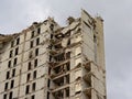 Top corner of an apartment building being broken down in rabot neighborhood, Ghent