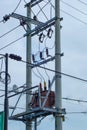 Transformer at a high-voltage power transmission lines Royalty Free Stock Photo