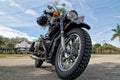 Low angle view of vintage motorcycle Royalty Free Stock Photo