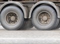 Low angle view of wheels of heavy truck
